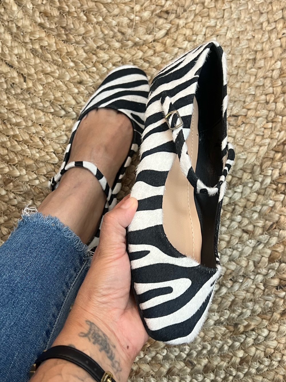Zebra Print Mary Jane Flats - Black & White - Picture 6 of 9